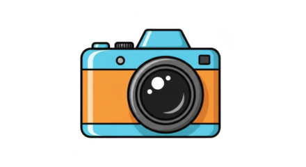 Retro style blue and orange camera icon isolated on transparent background