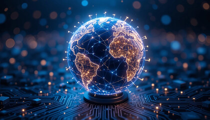 Glowing Digital Globe with Network Lines Symbolizing Global Connectivity