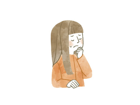 悩んでいる女性-水彩