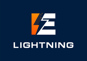 Abstract Initial letter E with lightning logo design vector illustration