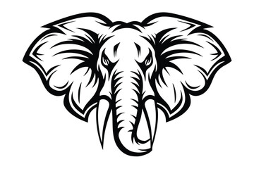 Cute Cartoon Elephant, Black and White Silhouette, Funny Animal