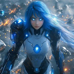 Cyborg Woman with Battle, and Futuristic War.