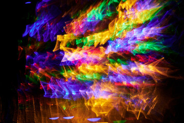 Abstract dynamic background of neon glow lines on dark background. Reflection of human thoughts and reasoning, neuroprocesses in brain, emotional state, over thinking