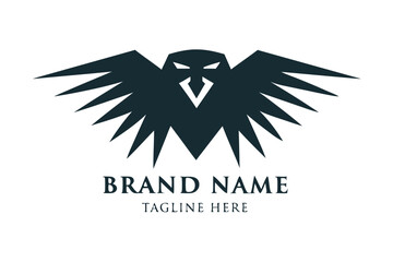 Abstract Owl Logo, Dark Navy Bird Icon with Sharp Wings on White Background