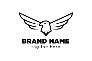 Eagle Logo Vector, Minimalist Design with Spreading Wings on White Background