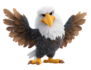 Cartoon eagle with spread wings isolated on transparent background