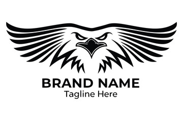 Eagle Logo Design, Abstract Bird Shape with Wings on White Background