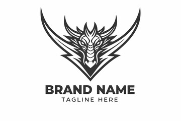 Detailed Dragon Head Crest Design on White Background for Brand Identity