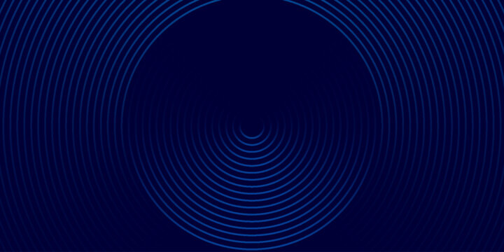 Abstract blue background with glowing circle lines. Geometric line art design. Modern glossy blue rounded diagonal lines pattern.