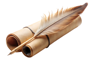 Magnificent scroll and quill isolated on white background