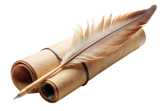 Magnificent scroll and quill isolated on white background