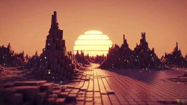 Digital sunset cityscape