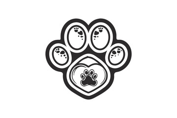 Dog Paw Heart Silhouette Symbol, Rounded Shapes, Interior Paw Print, Love Theme
