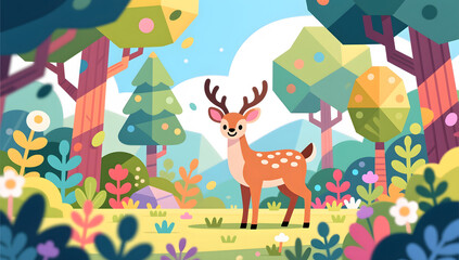 Fototapeta premium Autumnal equinox solar term forest nature conservation animal elk beginning of autumn scene illustration