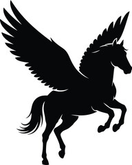 Fototapeta premium Black silhouette of a majestic winged Pegasus horse, a symbol of mythology and fantasy.