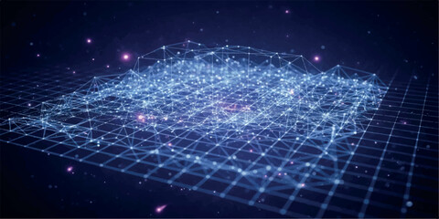 Obraz premium Abstract blue digital network glowing nodes and particle structure 