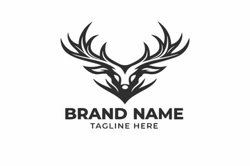 Obraz premium Deer Head Silhouette Art with Elegant Antlers on White Background Design