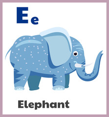 Elephant letter E english alphabet card children