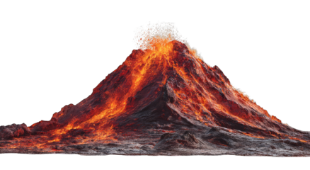 Erupting volcano, fiery peak against black