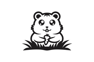 Cute Hamster Holding Carrot in Minimalist with White Background