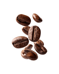 Obraz premium Several coffee beans floating in the air