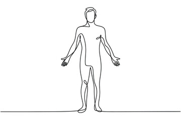 Continuous line drawing of a human figure with open arms