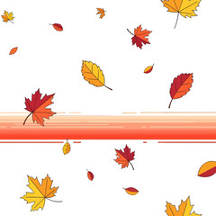 Pixelated Autumnal Leaves Falling Against a White Background with Horizontal Orange Stripes