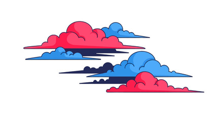 Stylized Pixel Art of Pink and Blue Clouds Against a White Background Weather and Atmosphere Depicted with 8-bit Style Retro Style Design