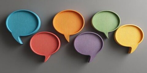 Colorful speech bubbles arranged on a gray background