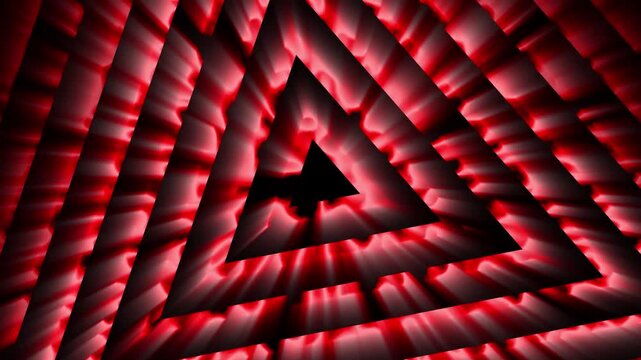 Glowing red triangle abstract digital animation with light rays, futuristic geometric design on a dark background