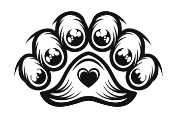Creative Paw Print Design with Heart Detail on White Background