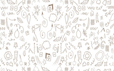 Fun seamless wallpaper with colorful line shapes. Kids party confetti. Simple trendy backdrop. Abstract minimalist style background. Line doodle art. Childish scribbles.