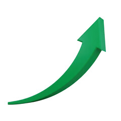 Green arrow pointing upwards isolated on transparent background