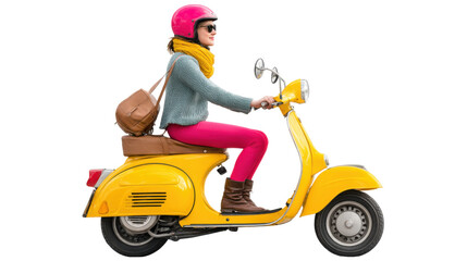 Young woman on yellow scooter