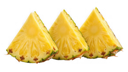 Three slices of fresh pineapple isolated on transparent background