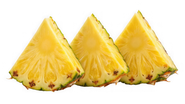 Three slices of fresh pineapple isolated on transparent background