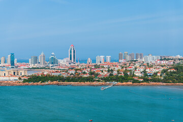 Fototapeta premium High angle view of Qingdao coastal city scenery