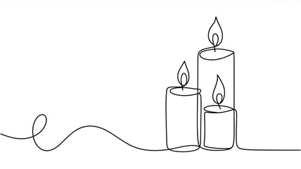 Minimalist single line drawing of three burning candles