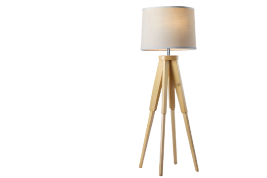 179 beige floor lamp with wooden legs isolated on transparent background - Powered by Adobe