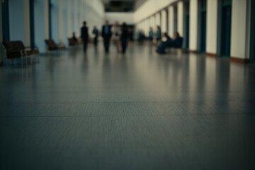 Hallway with Walking People in Soft Blurred Indoor Business Space, motion blur Business concept, motion bokeh background