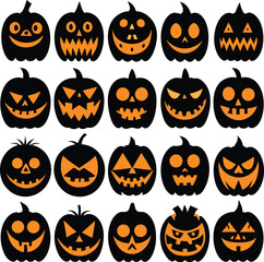 A Collection of Spooky Jack-o'-Lanterns with Various Faces for Halloween Celebrations