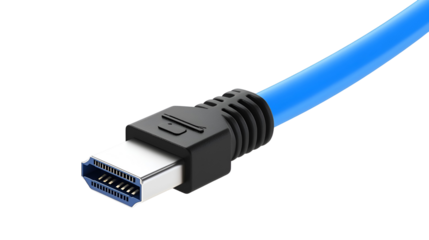 High Definition Multimedia Interface Connector with Blue Cable on Transparent Background for Digital Connectivity