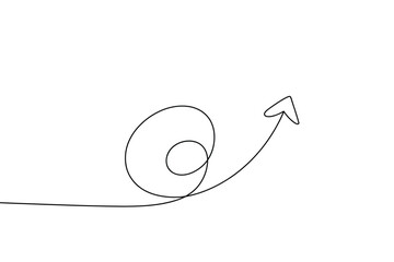 Continuous line arrow emerging from a spiral
