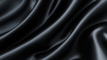 Close-up of black silk fabric with soft folds. 
