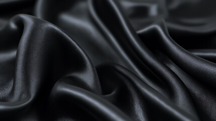 Obraz premium Close-up of black silk fabric with soft folds. 