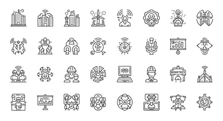 Thin line art icon set of smart technology AI engineering and future innovation concepts.