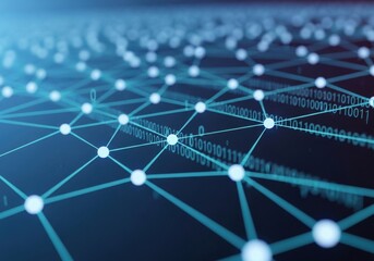 Digital Network Connection with Binary Code and Data Nodes in Futuristic Technology Style