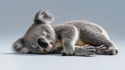 Fototapeta premium Cute koala sleeping peacefully on a flat surface. 