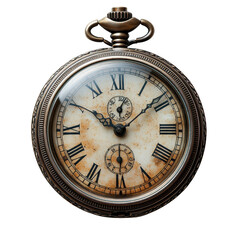 Antique pocket watch with roman numerals and ornate detailing showcasing a classic timepiece with a vintage aesthetic isolated on transparent background