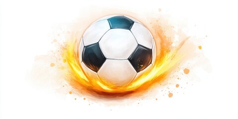 Naklejka premium Soccer football ball dynamic fire illustration. Sport ball in action, motion and energy. Dynamic flames, abstract paint, vibrant texture, modern digital background, energetic competition, athletic